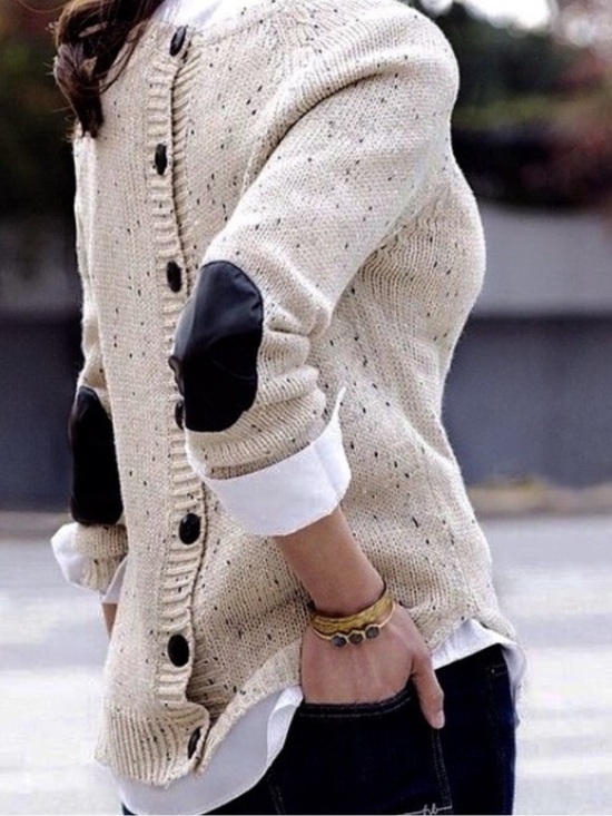 Market & Spruce Sweaters - Market & Spruce Cream Knit Sweater with Faux Leather Elbow Patches
